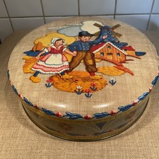 VINTAGE TIN SCRIBBANS-KEMP BISCUITS DUTCH BOY AND GIRL PATTERN final price sale 