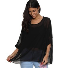 PLUS SIZE SUMMER LADIES SOLID KAFTAN TOP WATERFALL KIMONO SLEEVE CHIFFON BLOUSE