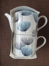Portmeirion Sanderson Blue Dandelion Clocks Tea for One Teapot / Mug Porcelain