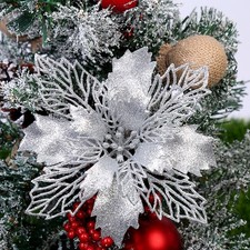 10X Christmas Large Poinsettia Glitter Flower Tree Hanging Xmas Party Decor UK