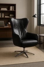 Vintage High Quality Black leather danish Design Swivel lounge chair