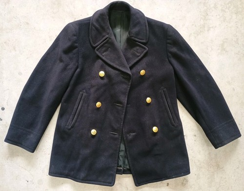 Vintage navy reefer coat wool - vintage,