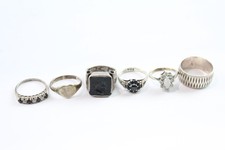 Sterling Silver Rings Mid-Century Opal Etched Signet Seal x 6 (17g)