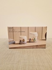 Next Tea Light Holders-Set of 2 Blue/White Ceramic Beach Hut Tea Light Holders