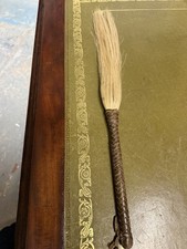 Antique/Vintage Fly Whisk - Horse Hair Fly Swat with Braided Leather Handle 50cm