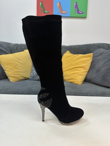 Women black suede knee - black,