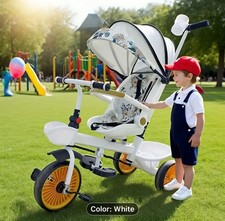 Baby Kids Tricycle Trike 6 in 1 Push Parent Handle 360° Rotating Seat White