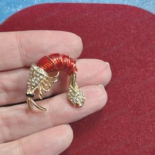 Vintage Art Deco Gold&Red Enamel Crystal Surrealist BROOCH Glass Rhinestone Pin