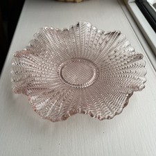  BEAUTIFUL VINTAGE PINK FRILLED PRESSED GLASS BON-BON DISH 