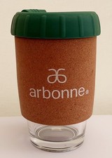ARBONNE - REUSABLE TRAVEL MUG - GLASS / CORK / SILICONE - TEA COFFEE