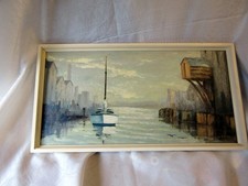 1968 OIL ON BOARD - NAUTICAL SCENE WITH SAILBOAT AT ANCHOR. SIGNED D. DONALD