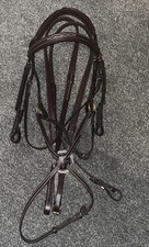 New Full Size Brown Leather Comfort Grackle Bridle Stitch Detail & Flexi Reins