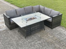 Fimous Outdoor Furniture Rattan Garden Corner Sofa Set Patio Gas Fire Pit Table