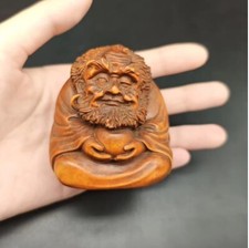 Vintage Japanese Netsuke Old Boxwood Carved Buddha Dharma Statue Home Decoration