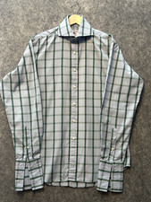 T.M. Lewin Men's Dress Shirt John Francomb Green Blue Check Size 16 Smart