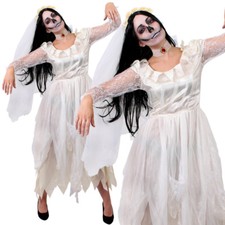 LADIES ZOMBIE GHOST BRIDE CORPSE WHITE FANCY DRESS HALLOWEEN WEDDING GOTHIC
