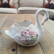 OLD WINDSOR, FINE CERAMIC SWAN SHAPE PLANTER FLOWER POT Floral Design