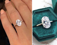 Real Sterling Silver Ring Sparkly Large Oval Zircon Solitaire Minimalist Dainty