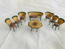 PRETTY c1890/1920 HAND MADE DOLLS HOUSE 8 PIECE FURNITURE SET SOFA CHAIRS TABLE 