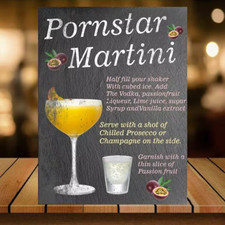 Pornstar Martini cocktail Menu recipe metal wall sign plaque home bar man cave
