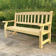 3 Seater Wooden Bench Outdoor Garden Seat Solid Wood Furniture UK