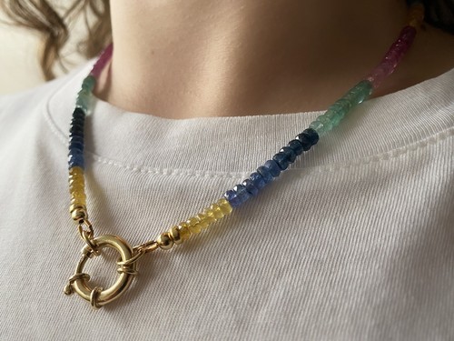 Multi coloured sapphire bead - multi-coloured,