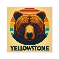 Yellowstone Grizzly Bear 70s Style Sticker Indoor & Outdoor Square Decal 