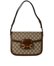 Gucci Medium Horsebit 1955 Shoulder Bag Canvas Leather Beige Brown