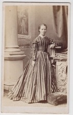 Negretti & Zambra CDV-fashionable lady in striped dress by Crystal Palace studio