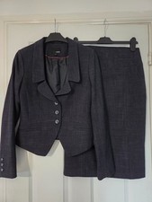 NEXT NAVY BLUE FLECKED CHECK SMART TAILOR 3 BUTTON V-NECK PENCIL SKIRT SUIT 8 10
