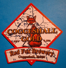 RED FOX brewery COGGESHALL GOLD pump clip real ale beer badge front Essex