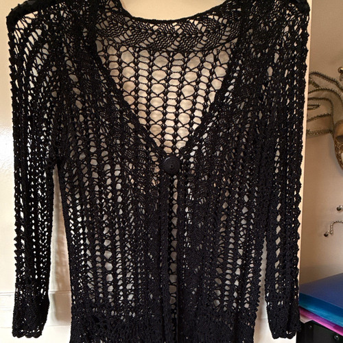 Black open knit - open-knit, v-neck