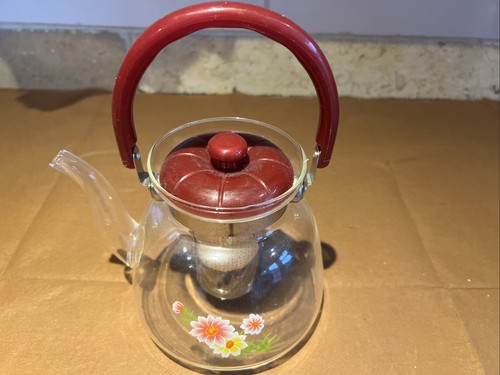Unused glass teapot red - teapot,