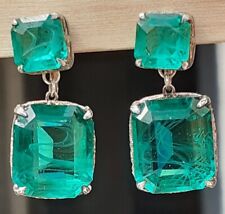 Emerald GREEN PASTE EARRINGS Silver with 9ct Gold Screw Back Fittings 1920s 10g