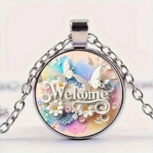 Welcome pattern round glass - welcome,