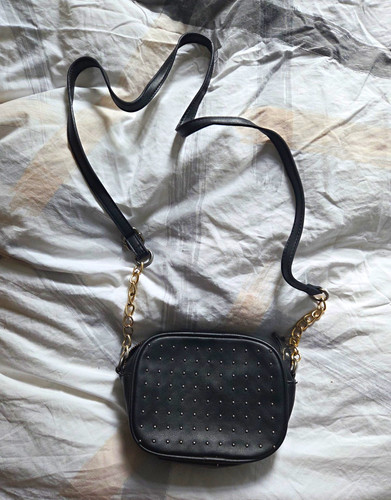 Black faux leather studded - faux,