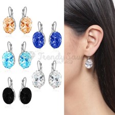 Sterling Silver Filled Cubic Zirconia Crystal Oval Stone Dangle Drop Earrings UK