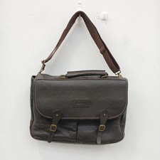 Barbour Satchel Bag Mens Brown Leather Adjustable Strap Plaid Lining FLT30-EP