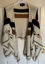 RIVER ISLAND Big Knit Waterfall Kimono Cape Beige,Black,Brown UK 10 - Preloved  