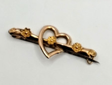 Antique Victorian 9ct Gold Brooch With Heart & Flowers