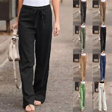 Women Cotton Linen Trousers Straight Leg Casual Loose Summer Slacks Pants Plus