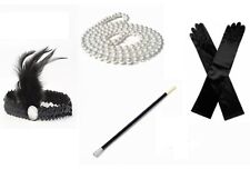 1920s Great Gatsby Fancy Dress Accessory Headpiece Gloves Cigarette Holder Bead 