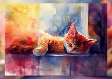 Sleeping Ginger Cat 5"x7"