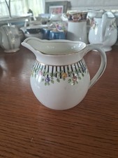 Aynsley 3½ins Milk Jug. Floral With Stripes. Gold Rimming