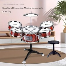 5-Piece Complete Junior Drum Set with Genuine Brass Cymbals for Children w Stool