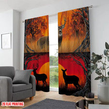 Window Curtains Polyester Elegant Deer Print Home Curtains All Sizes