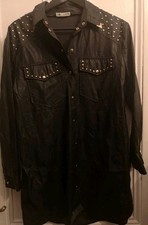 Zara Women's vintage Faux Leather Black Shirt Dress With Studs