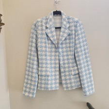 Vtg Alain Figaret Tweed Jacket Blue White Houndstooth Checked Blazer Clueless