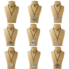 Large Statement abstract metal heart pendant on long Suede necklace Lagenlook