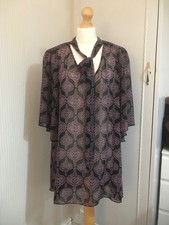 Barbara Hulanicki Moth Top Size 16 Sheer Black Purple Pussy Bow Tie Floaty Sleev